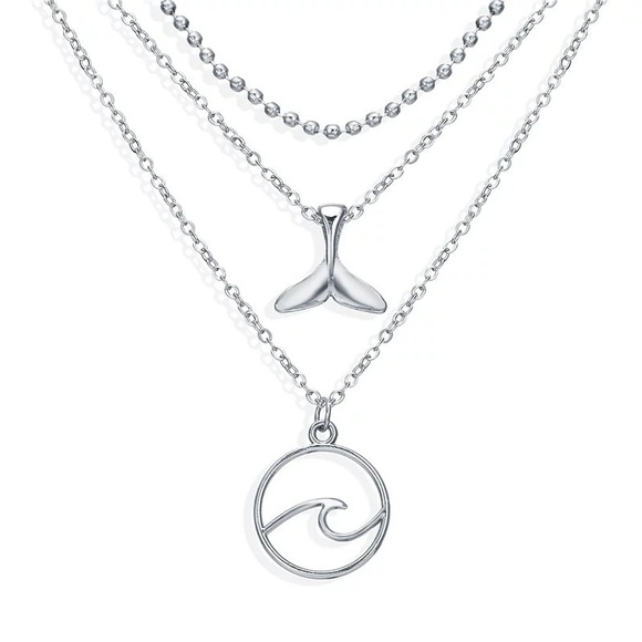 LAST ONE! wave beach vibe silver layered necklace - Picture 2 of 3